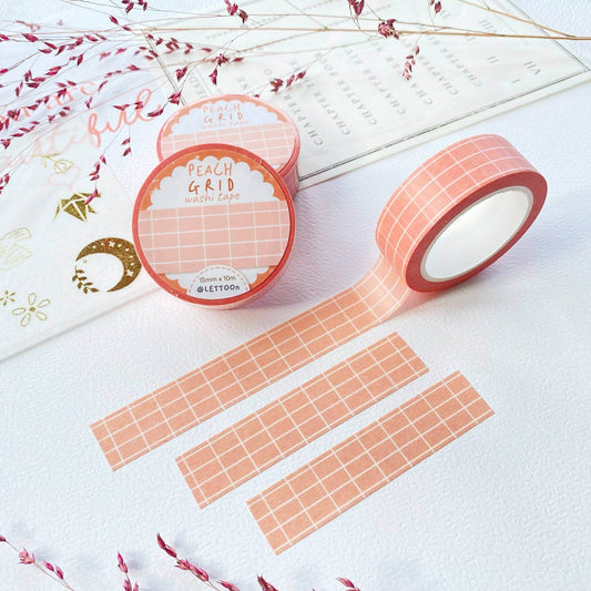 LETTOOn - Washi-tape - Perzikkleurig Raster - The Dreamer's Bookshop.