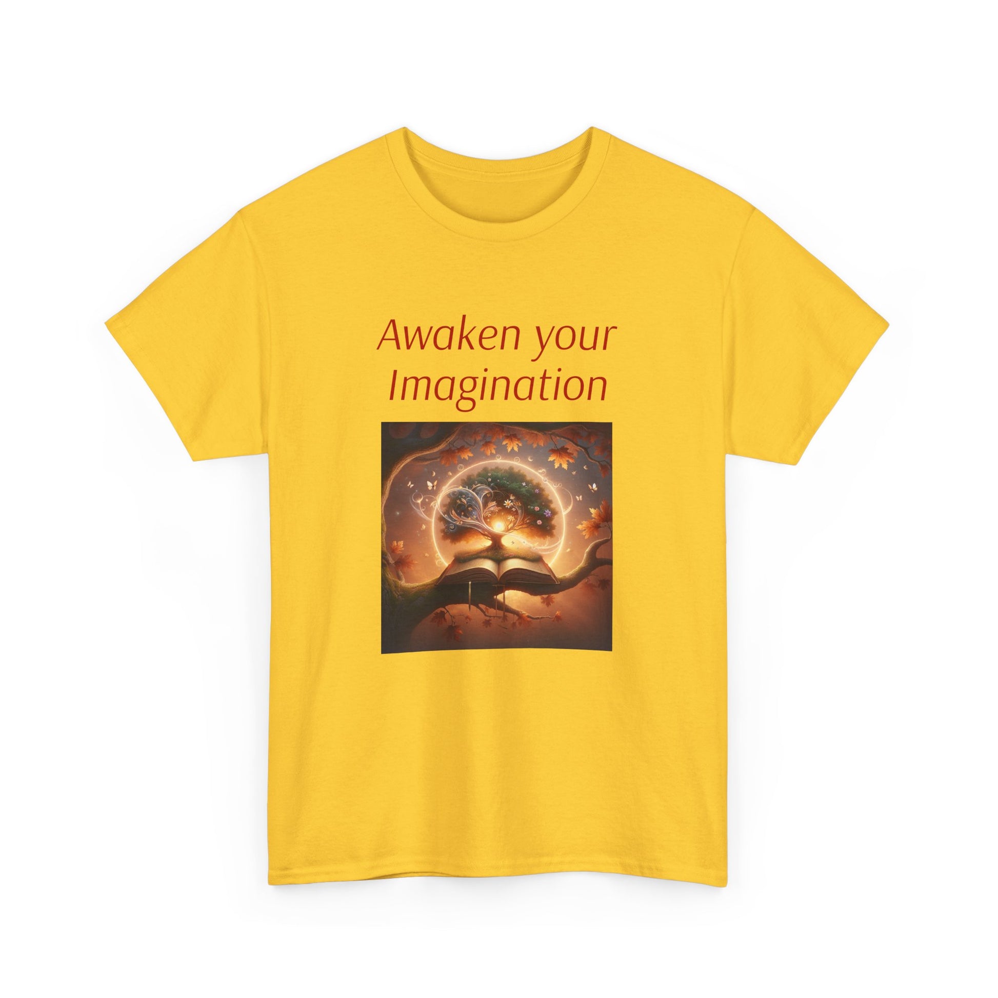 Unisex Heavy Cotton Tee - "Awaken Your Imagination" Inspirational Shirt - The Dreamer's Bookshop.
