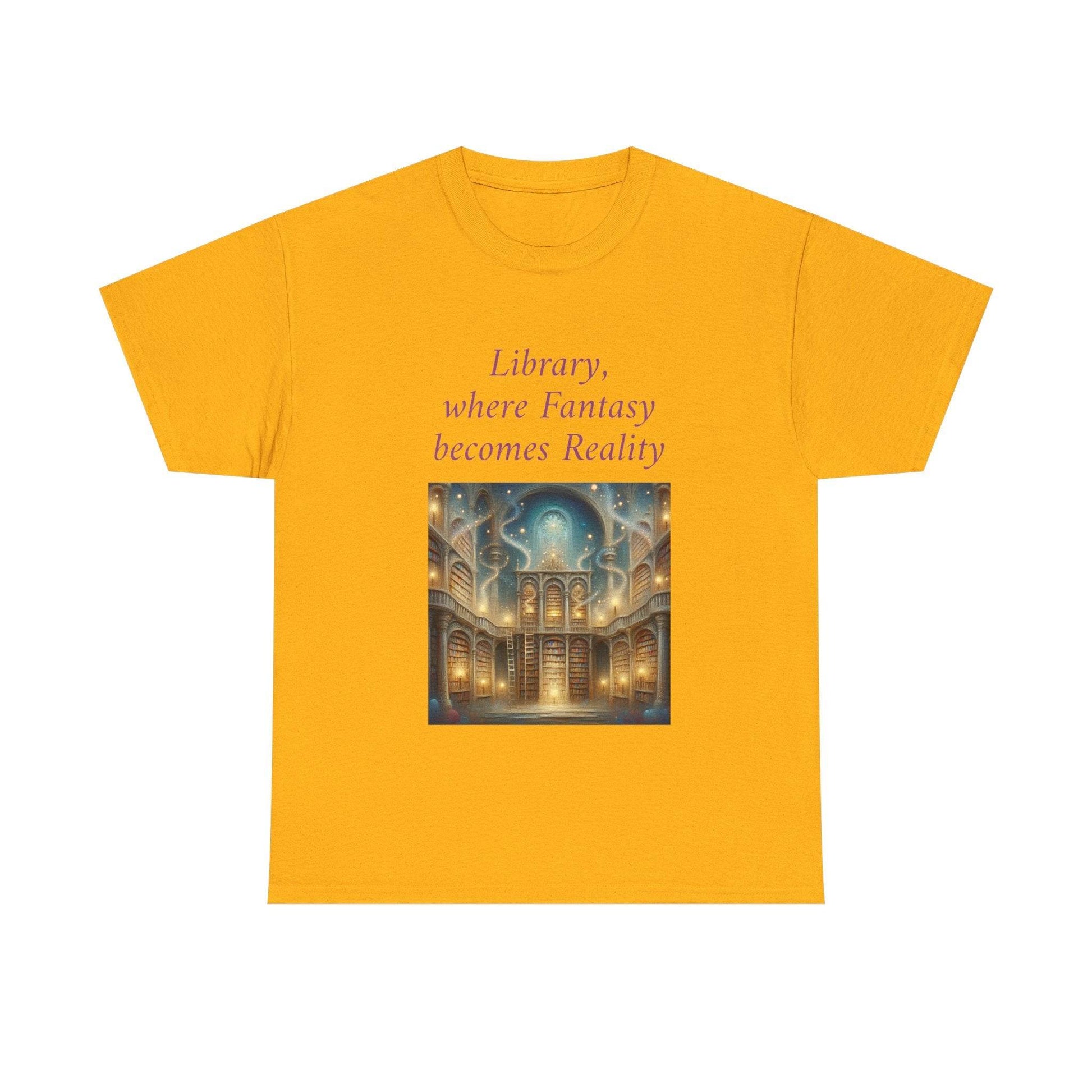 Library, Fantasy, Reality - Unisex Heavy Cotton Tee - Book Lovers - The Dreamer's Bookshop.
