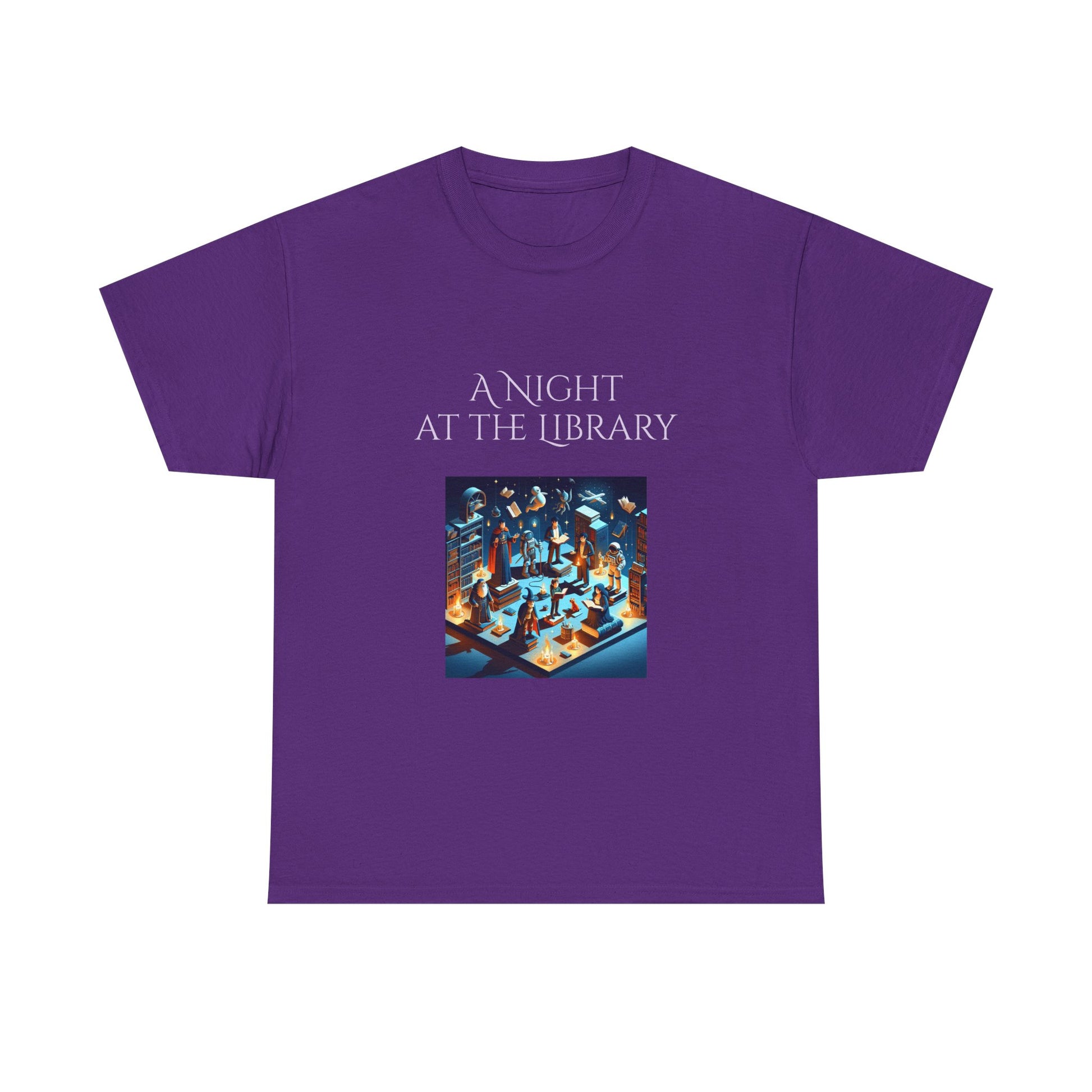 Book Lover's Unisex Heavy Cotton Tee - "Night at the Library" - The Dreamer's Bookshop.