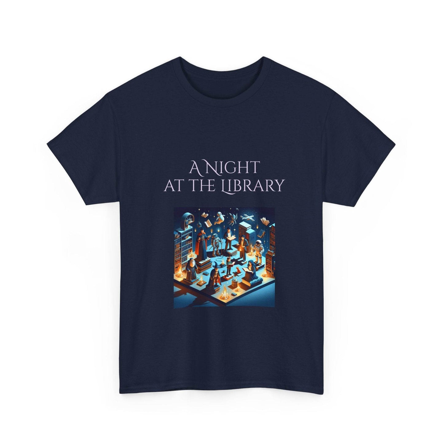 Night at the Library - Unisex Heavy Cotton Tee for Book Lovers - The Dreamer's Bookshop.
