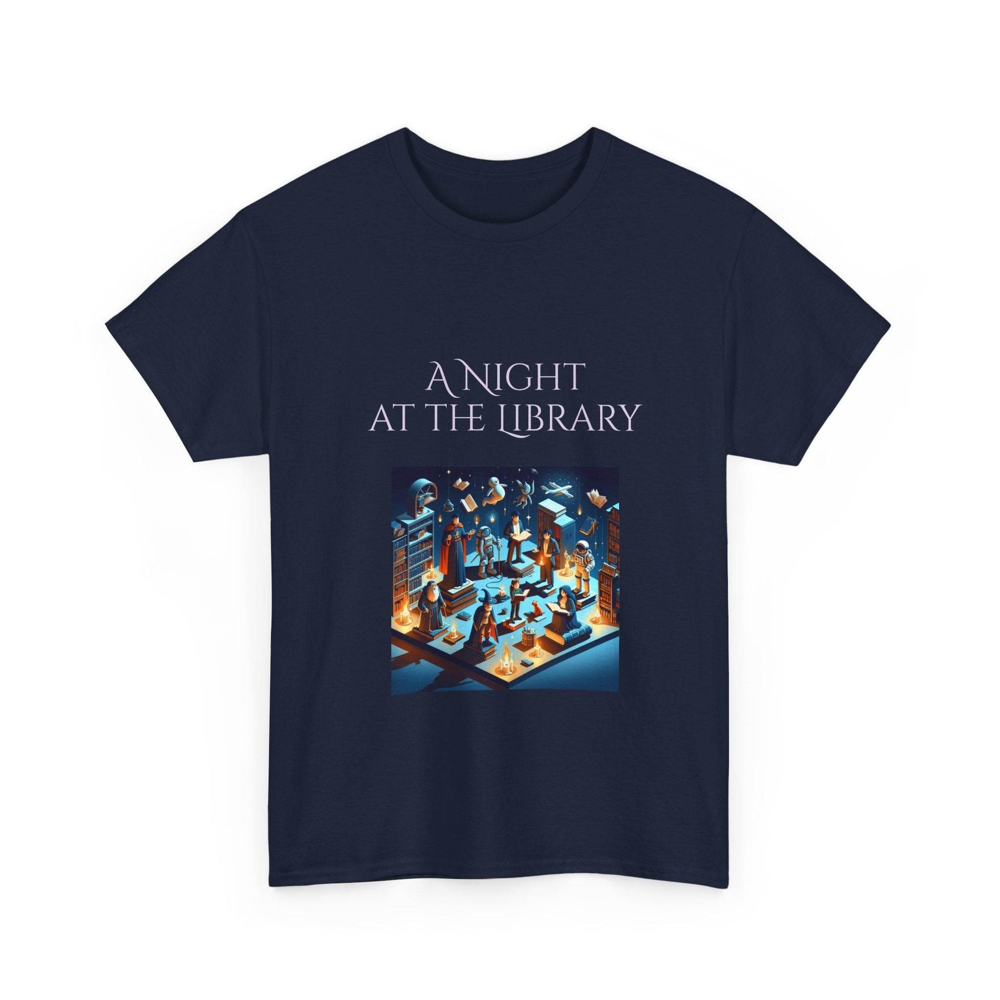 Night at the Library - Unisex Heavy Cotton Tee for Book Lovers - The Dreamer's Bookshop.