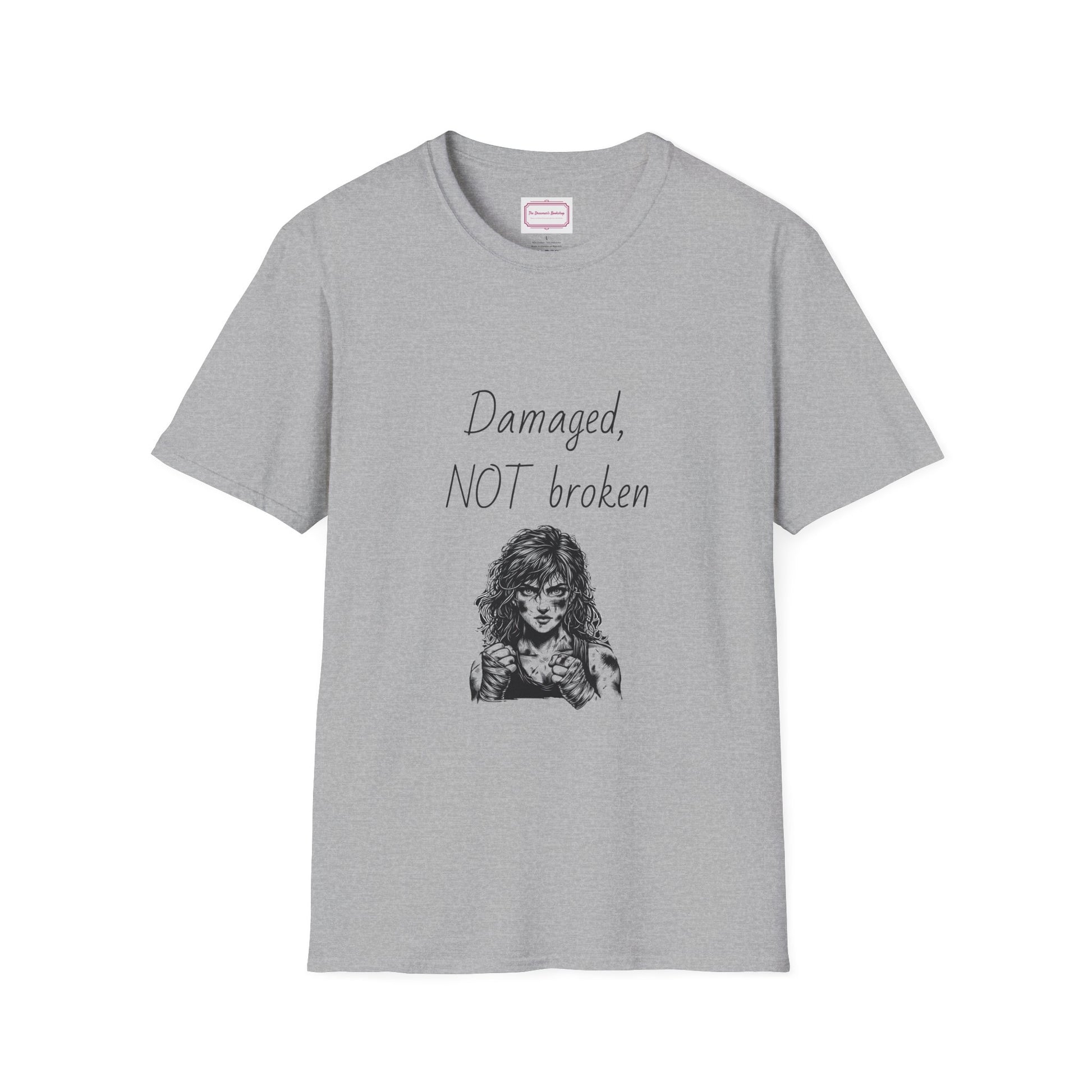 Inspirational Unisex Softstyle T-Shirt - "Damaged, NOT broken" - The Dreamer's Bookshop.