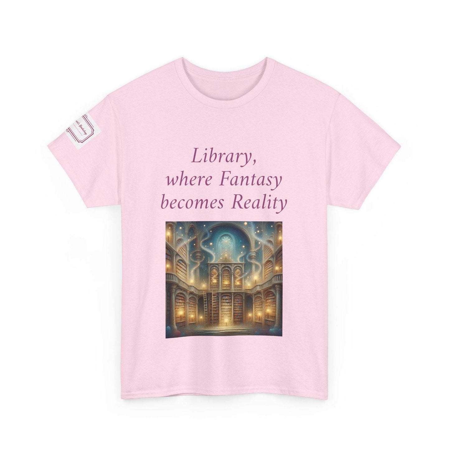 Library, Fantasy, Reality - Unisex Heavy Cotton Tee - Book Lovers - The Dreamer's Bookshop.