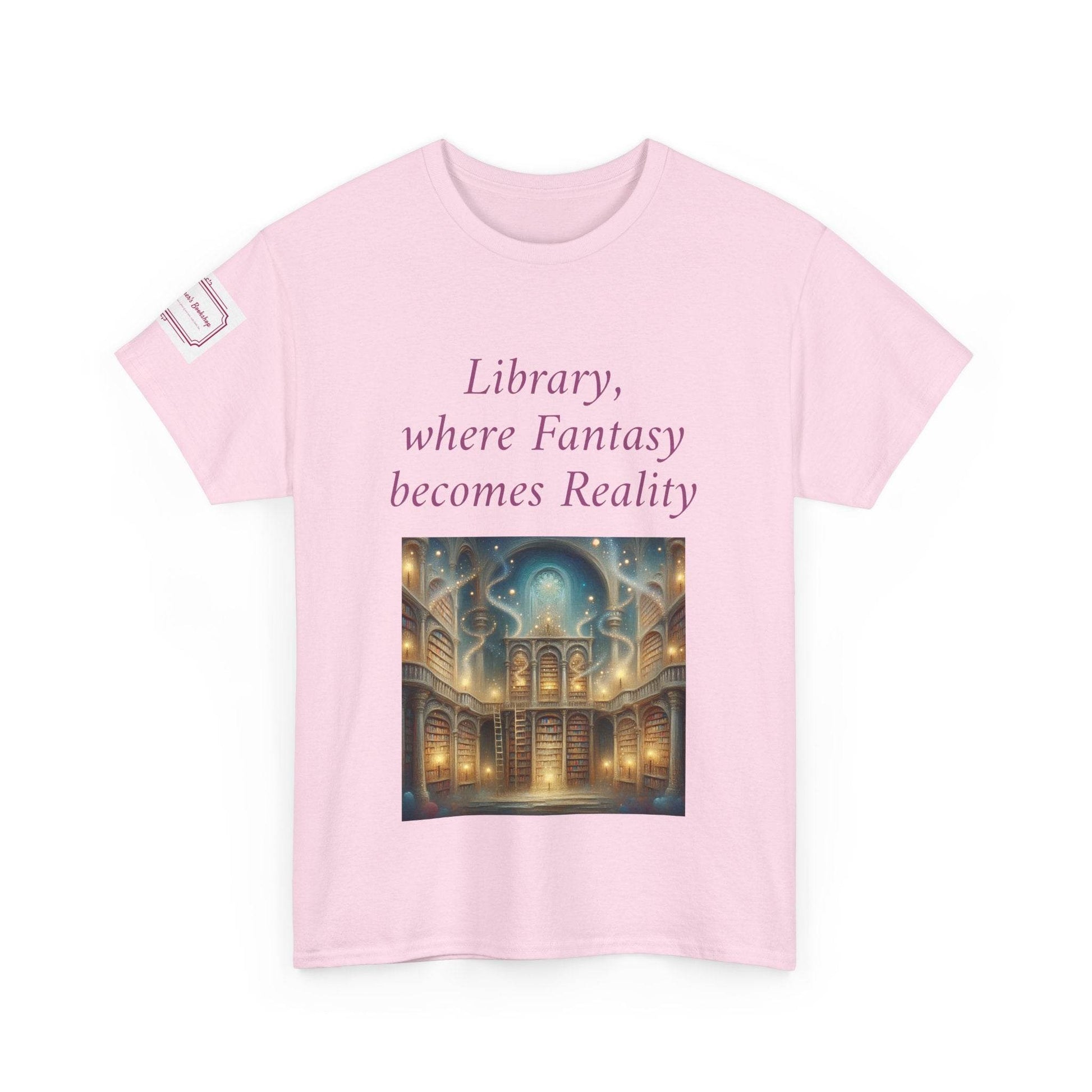 Library, Fantasy, Reality - Unisex Heavy Cotton Tee - Book Lovers - The Dreamer's Bookshop.