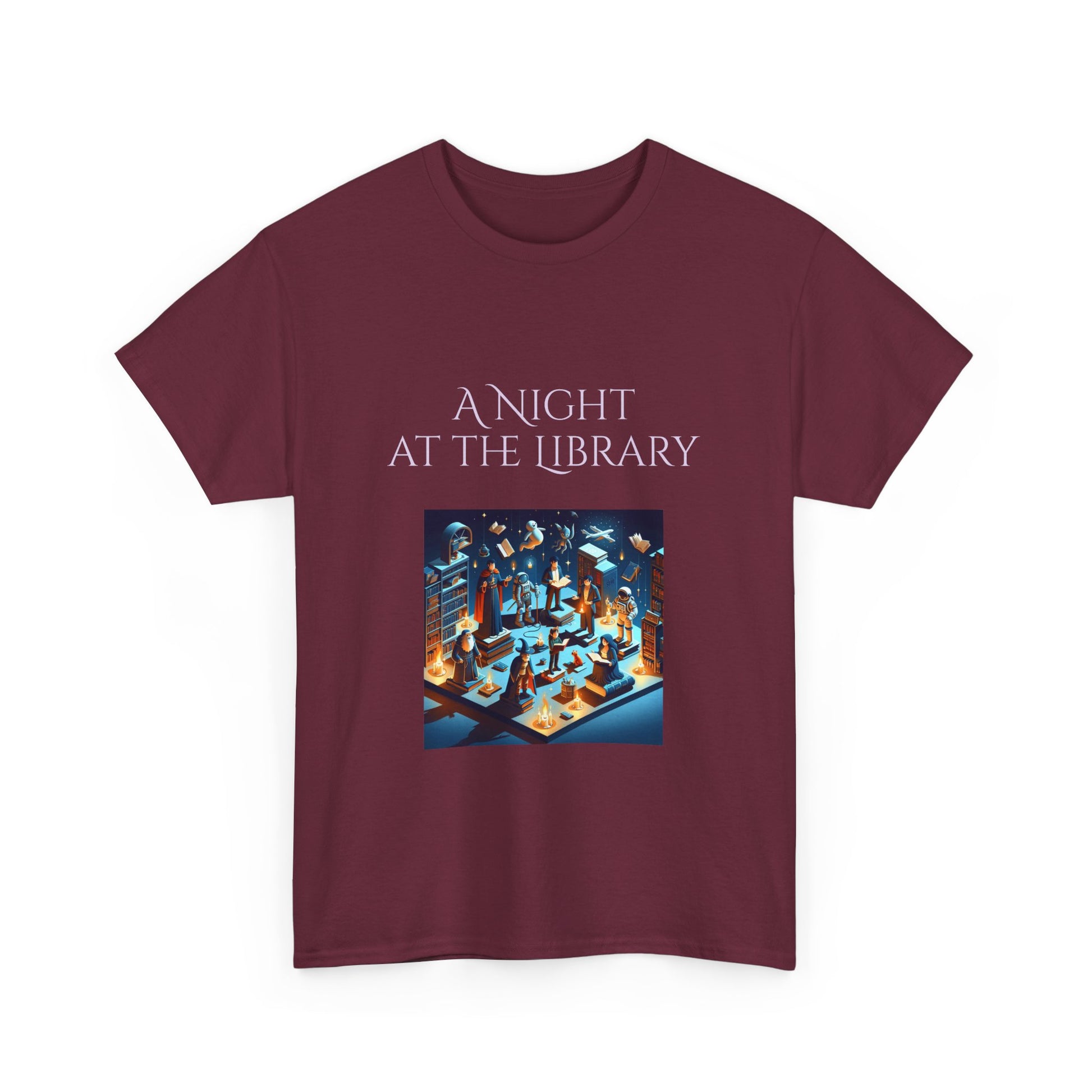 Book Lover's Unisex Heavy Cotton Tee - "Night at the Library" - The Dreamer's Bookshop.