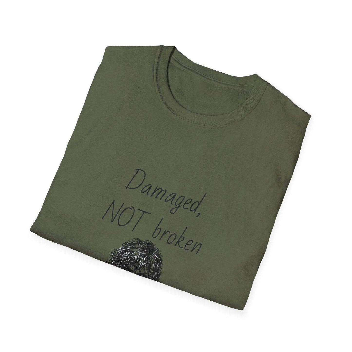 Fierce Survivor Unisex Softstyle T-Shirt - 'Damaged, NOT broken' - The Dreamer's Bookshop.