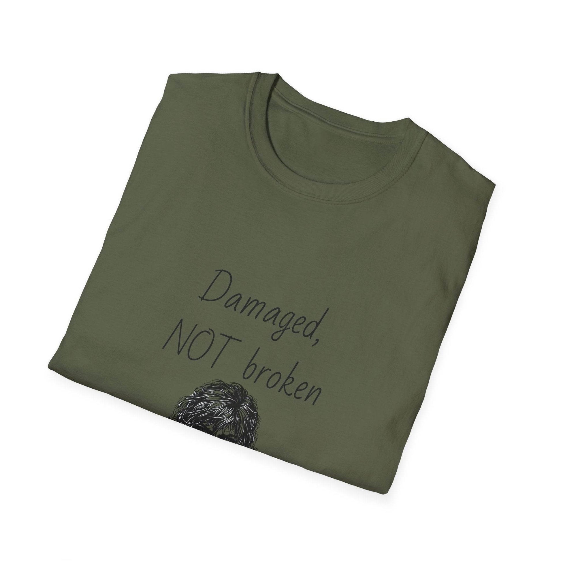 Fierce Survivor Unisex Softstyle T-Shirt - 'Damaged, NOT broken' - The Dreamer's Bookshop.