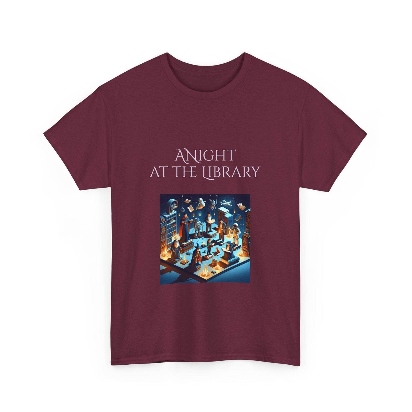 Night at the Library - A Unisex Heavy Cotton Tee - Perfect for Book Lovers - The Dreamer's Bookshop.