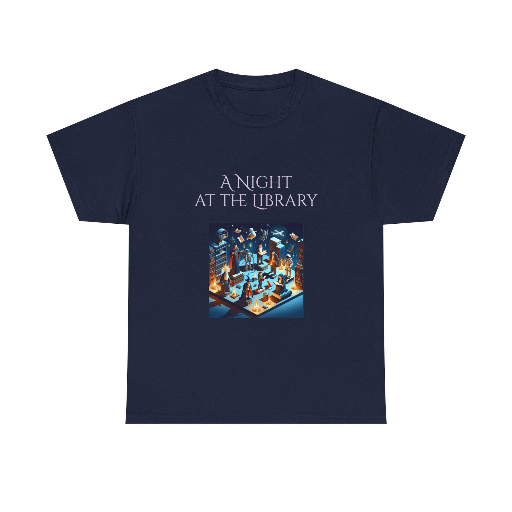 Book Lover's Unisex Heavy Cotton Tee - "Night at the Library" - The Dreamer's Bookshop.
