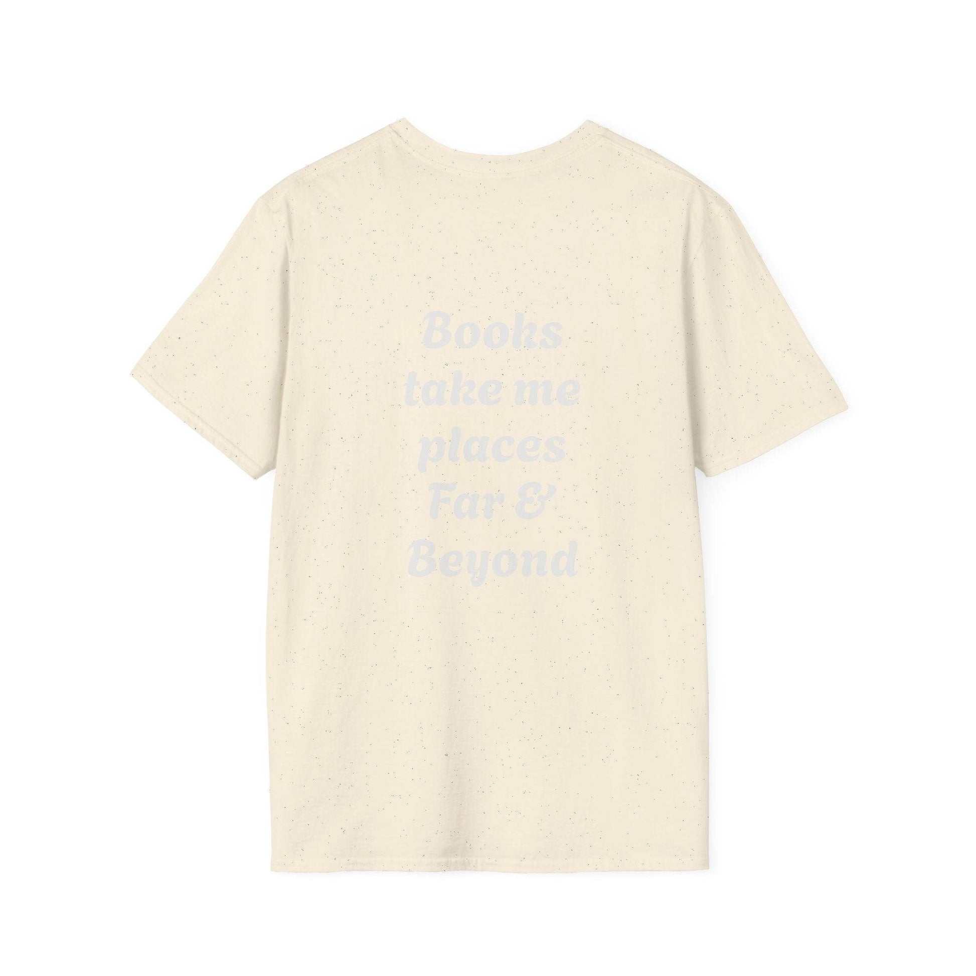 Unisex Softstyle T-Shirt - 'I'm a Traveller of Worlds' & 'Books Take Me Places Far & Beyond' - The Dreamer's Bookshop.