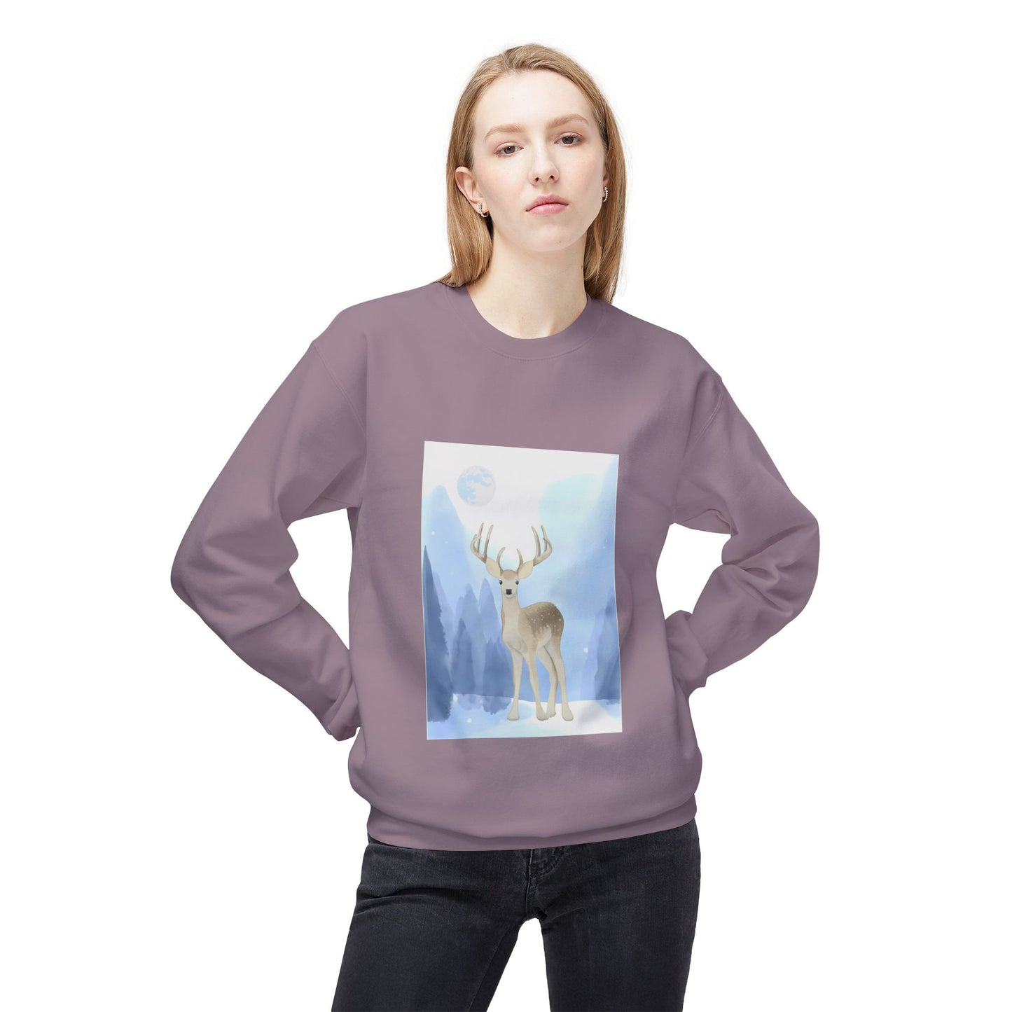 Winter Deer Fleece Crewneck Sweatshirt - Unisex Midweight