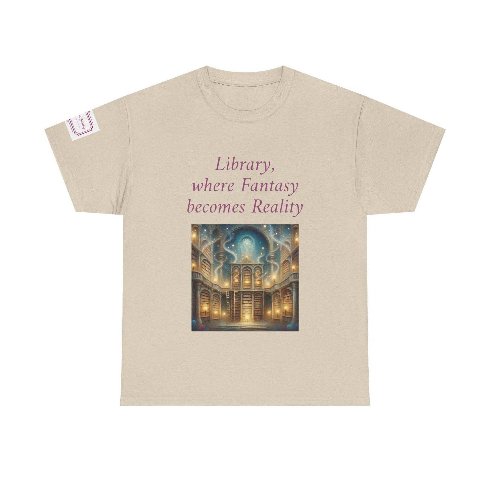 Library, Fantasy, Reality - Unisex Heavy Cotton Tee - Book Lovers - The Dreamer's Bookshop.