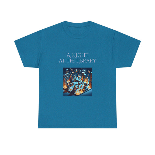Book Lover's Unisex Heavy Cotton Tee - "Night at the Library" - The Dreamer's Bookshop.