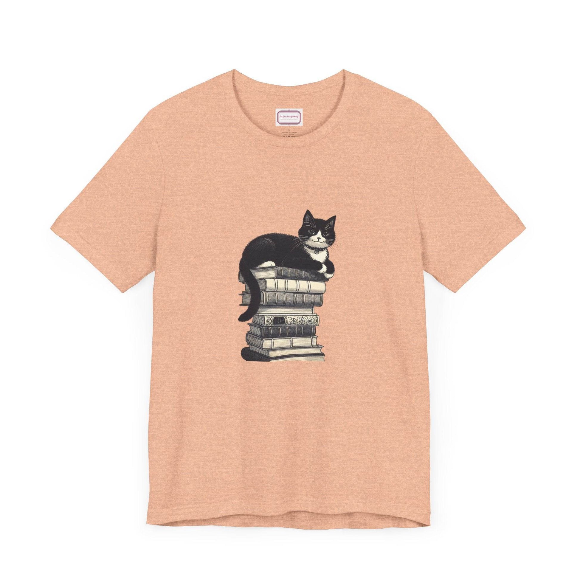 Unisex T-shirt - Vintage Cat Book Stack Booknerds - The Dreamer's Bookshop.