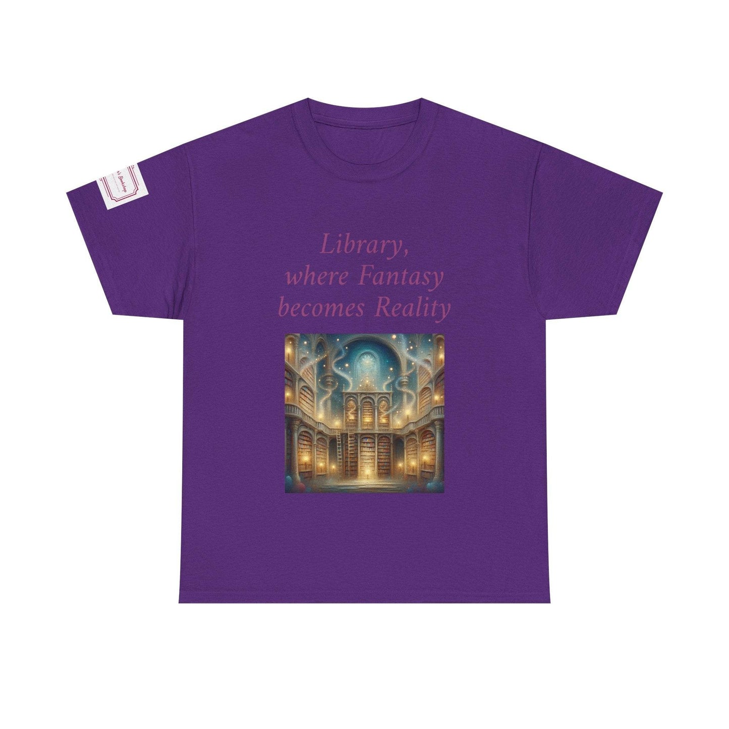 Library, Fantasy, Reality - Unisex Heavy Cotton Tee - Book Lovers - The Dreamer's Bookshop.