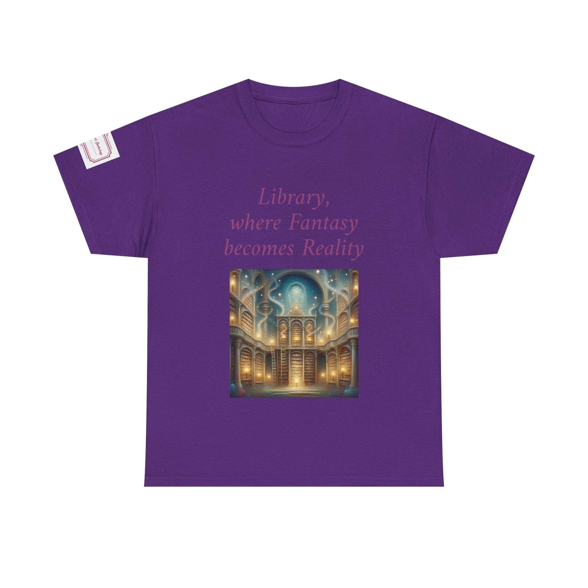 Library, Fantasy, Reality - Unisex Heavy Cotton Tee - Book Lovers - The Dreamer's Bookshop.