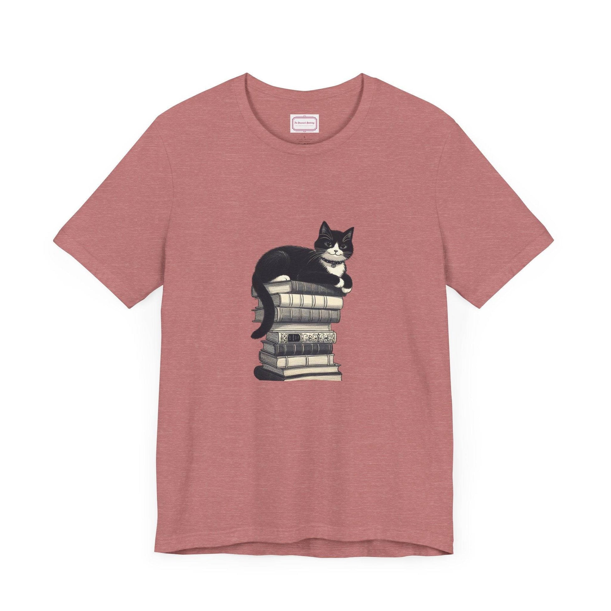 Unisex T-shirt - Vintage Cat Book Stack Booknerds - The Dreamer's Bookshop.