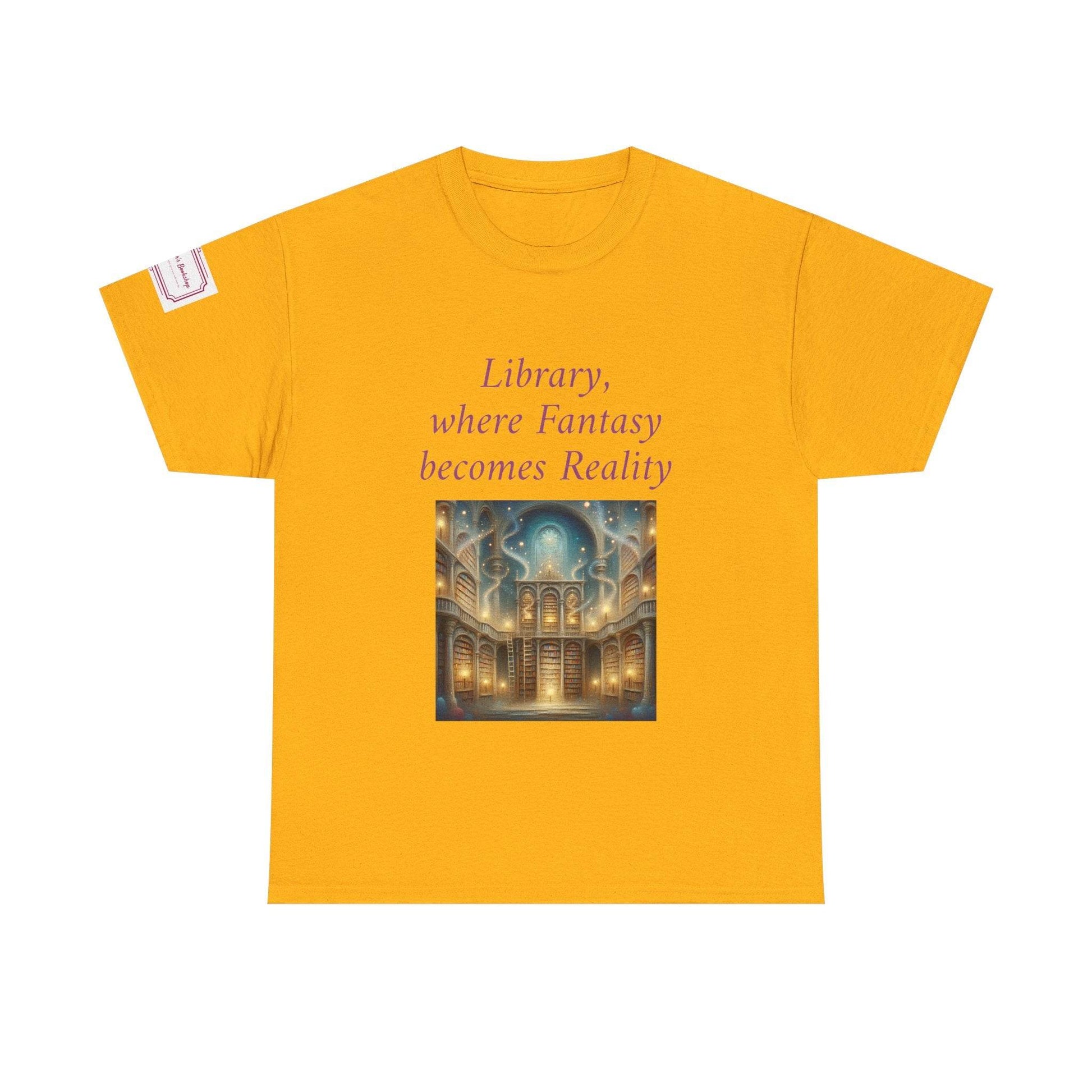 Library, Fantasy, Reality - Graphic Unisex Heavy Cotton Tee - Book Lovers - The Dreamer's Bookshop.