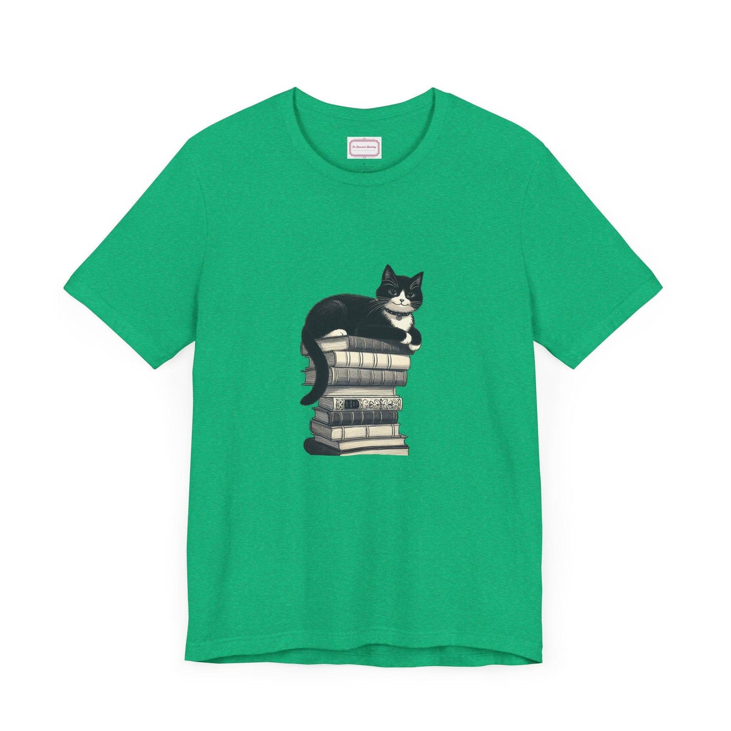 Unisex T-shirt - Vintage Cat Book Stack Booknerds - The Dreamer's Bookshop.