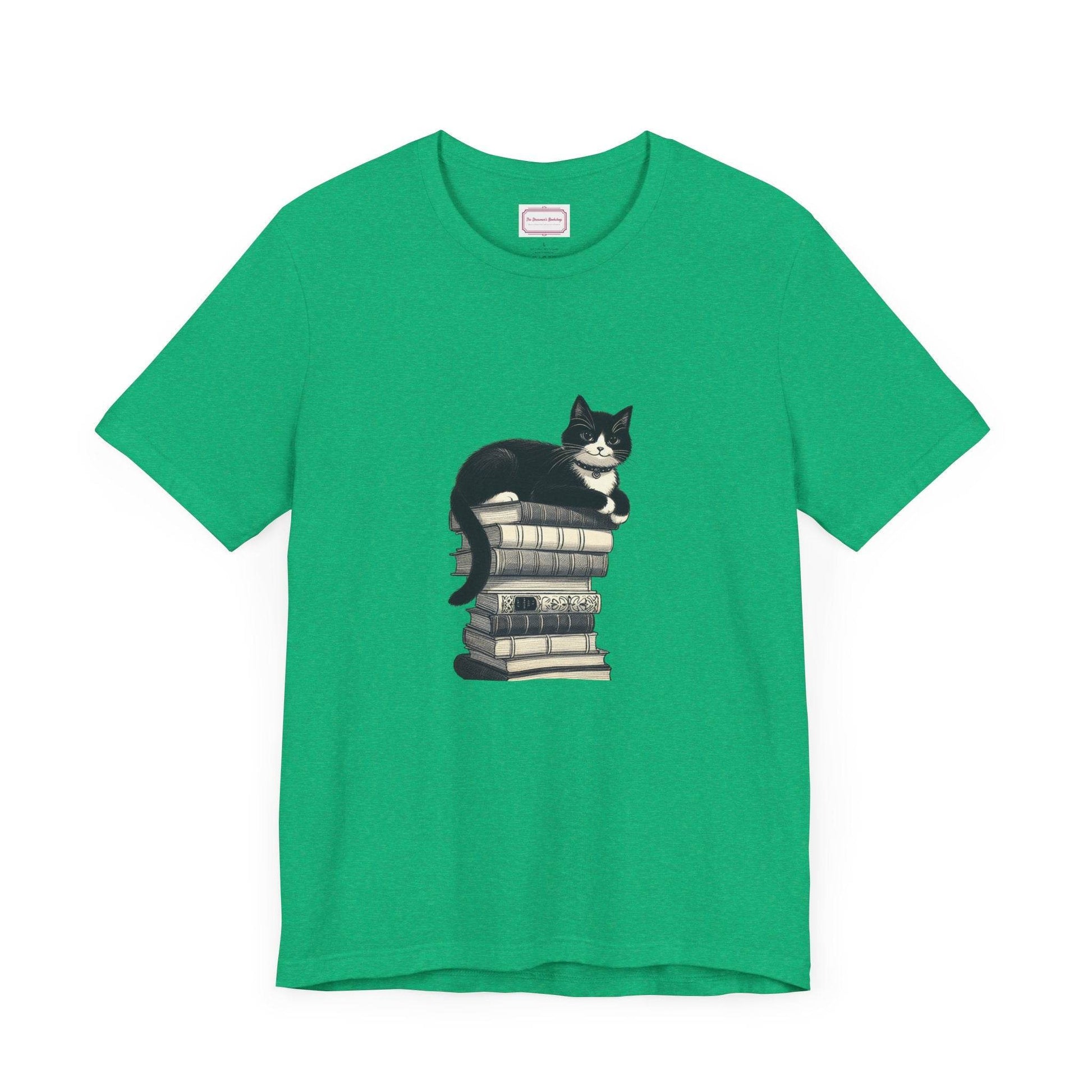 Unisex T-shirt - Vintage Cat Book Stack Booknerds - The Dreamer's Bookshop.