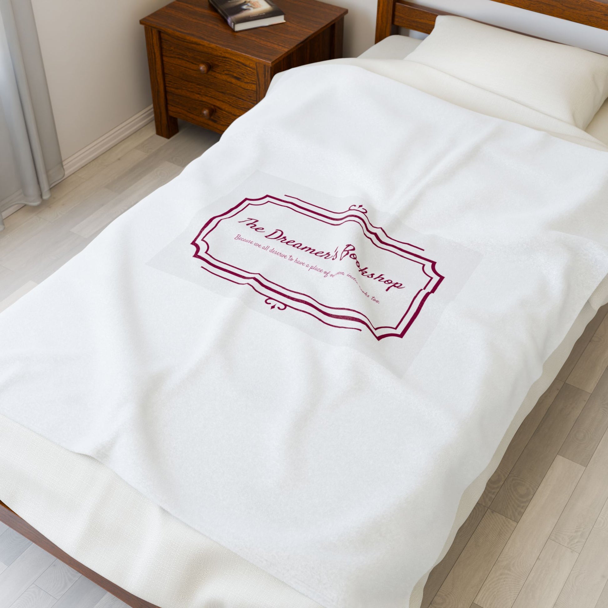 Cozy Velveteen Plush Blanket - "The Dreamer's Bookshop" Design - Perfect for Book Lovers and Cozy Nights - The Dreamer's Bookshop.