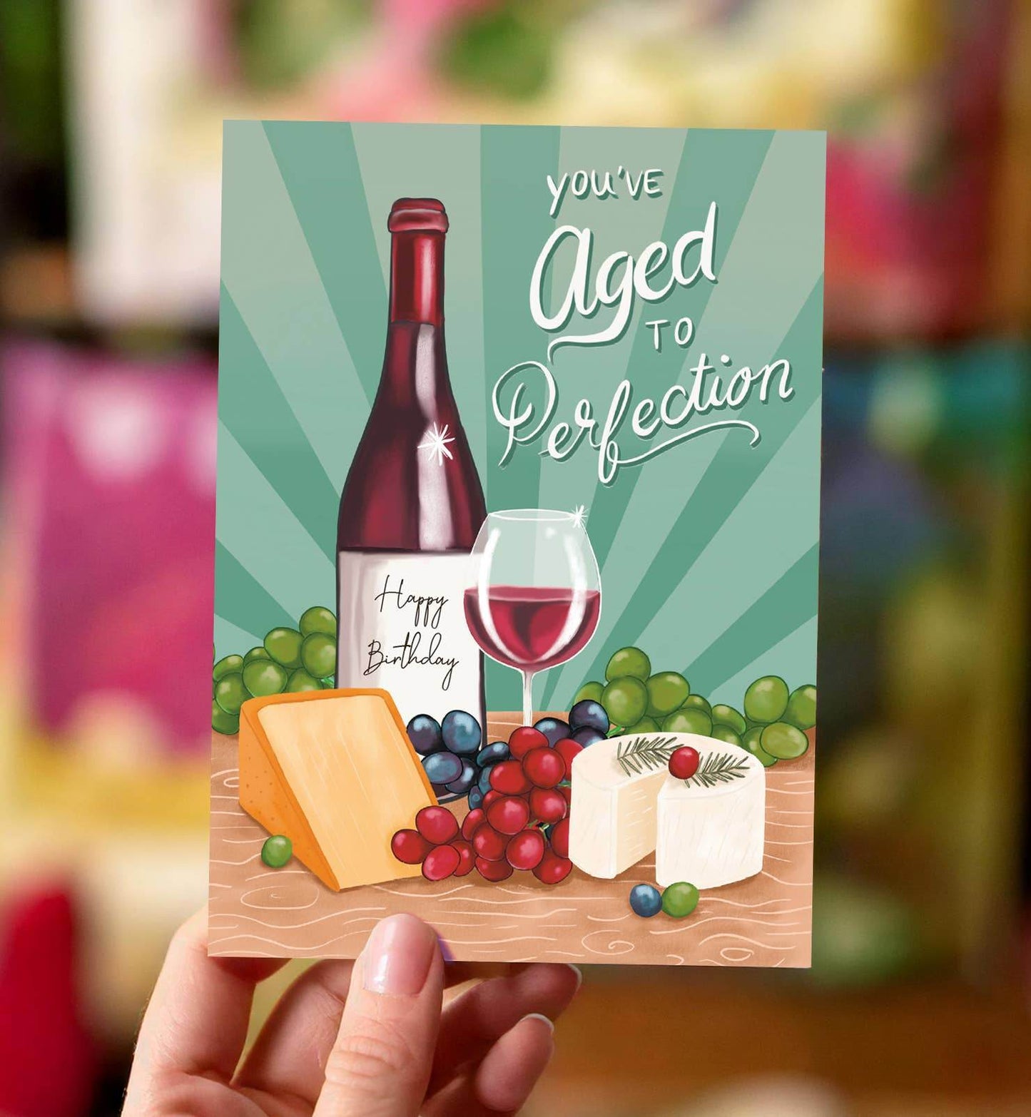 Aniet Illustration - Kaart verjaardag felicitatie man aged to perfection wijn - The Dreamer's Bookshop.