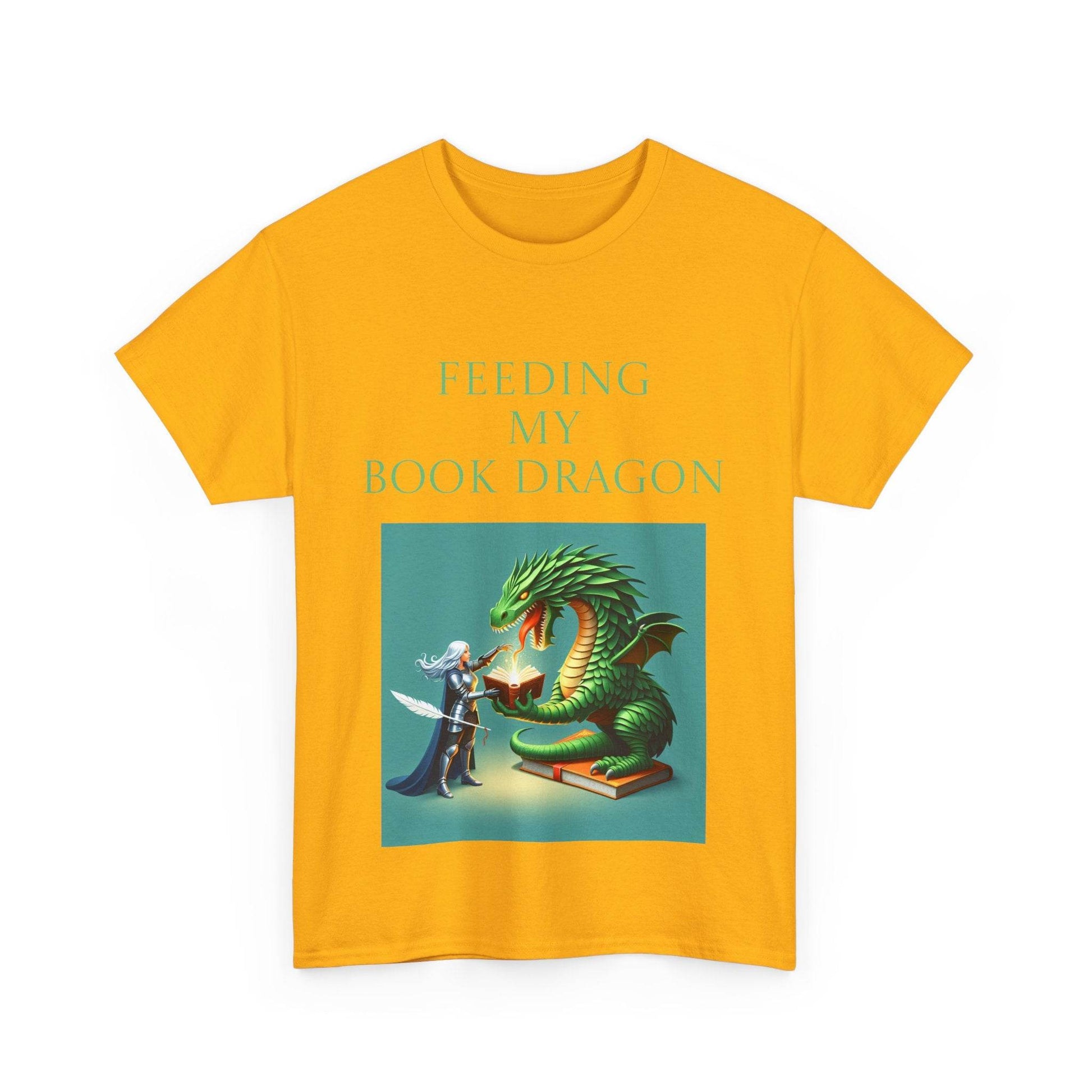 Book Dragon Unisex Heavy Cotton Tee - Creative Writer's Apparel - The Dreamer's Bookshop.