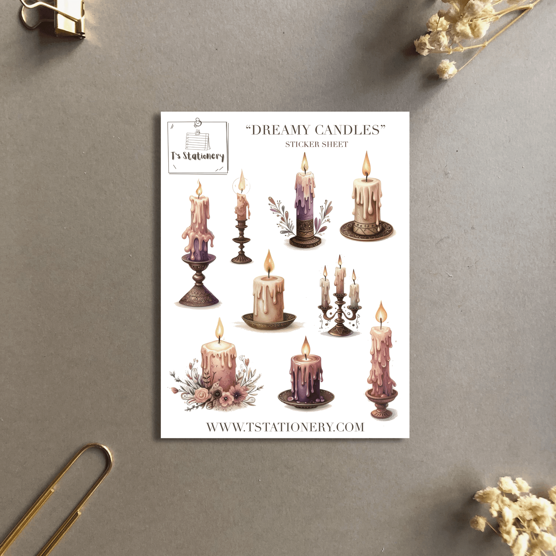 T's Stationery - Washi-stickervel „Dreamy Candles” - The Dreamer's Bookshop.