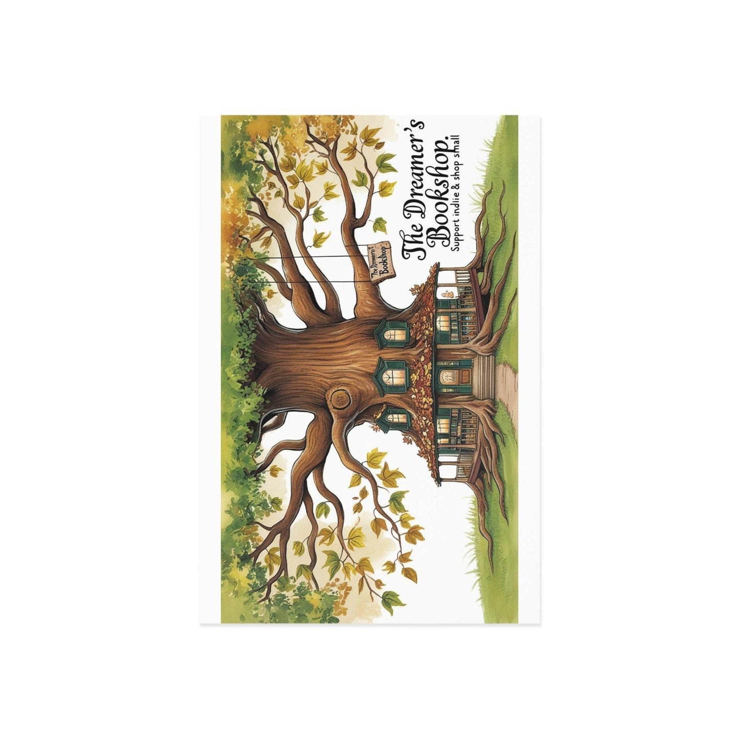 The Dreamer's Bookshop Colorful Tree and Books Card - The Dreamer's Bookshop.