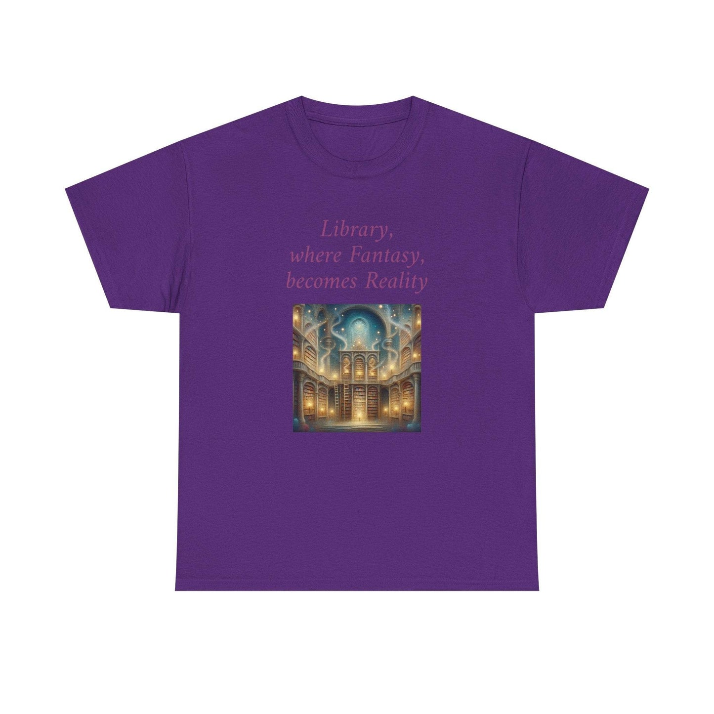 Library, Fantasy, Reality - Graphic Tee - Unisex Heavy Cotton T-Shirt - Book Lovers - The Dreamer's Bookshop.