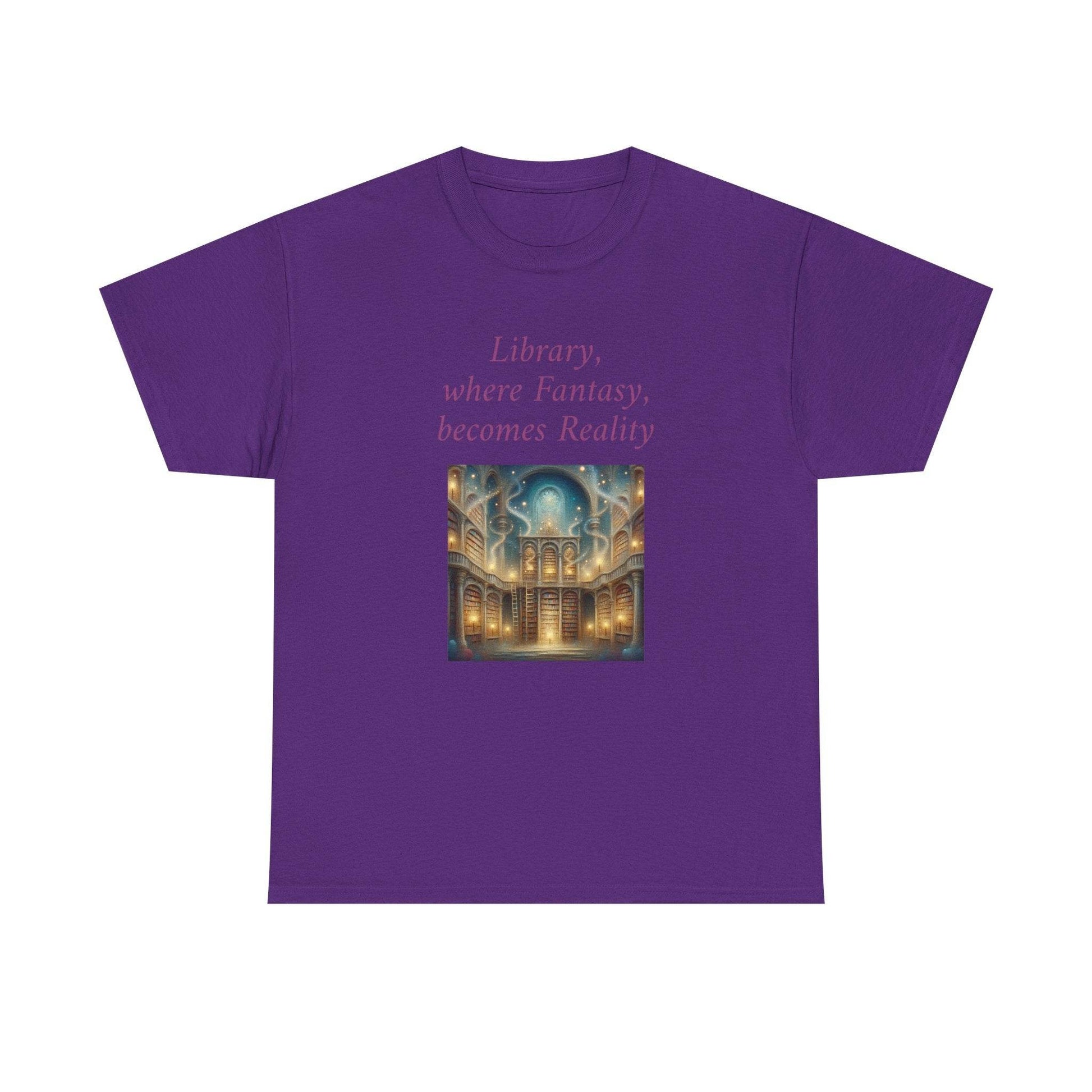 Library, Fantasy, Reality - Graphic Tee - Unisex Heavy Cotton T-Shirt - Book Lovers - The Dreamer's Bookshop.