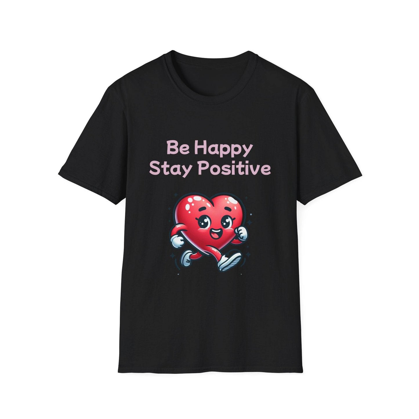 Be Happy Stay Positive Unisex Softstyle T-Shirt - Cheerful Heart Design - The Dreamer's Bookshop.