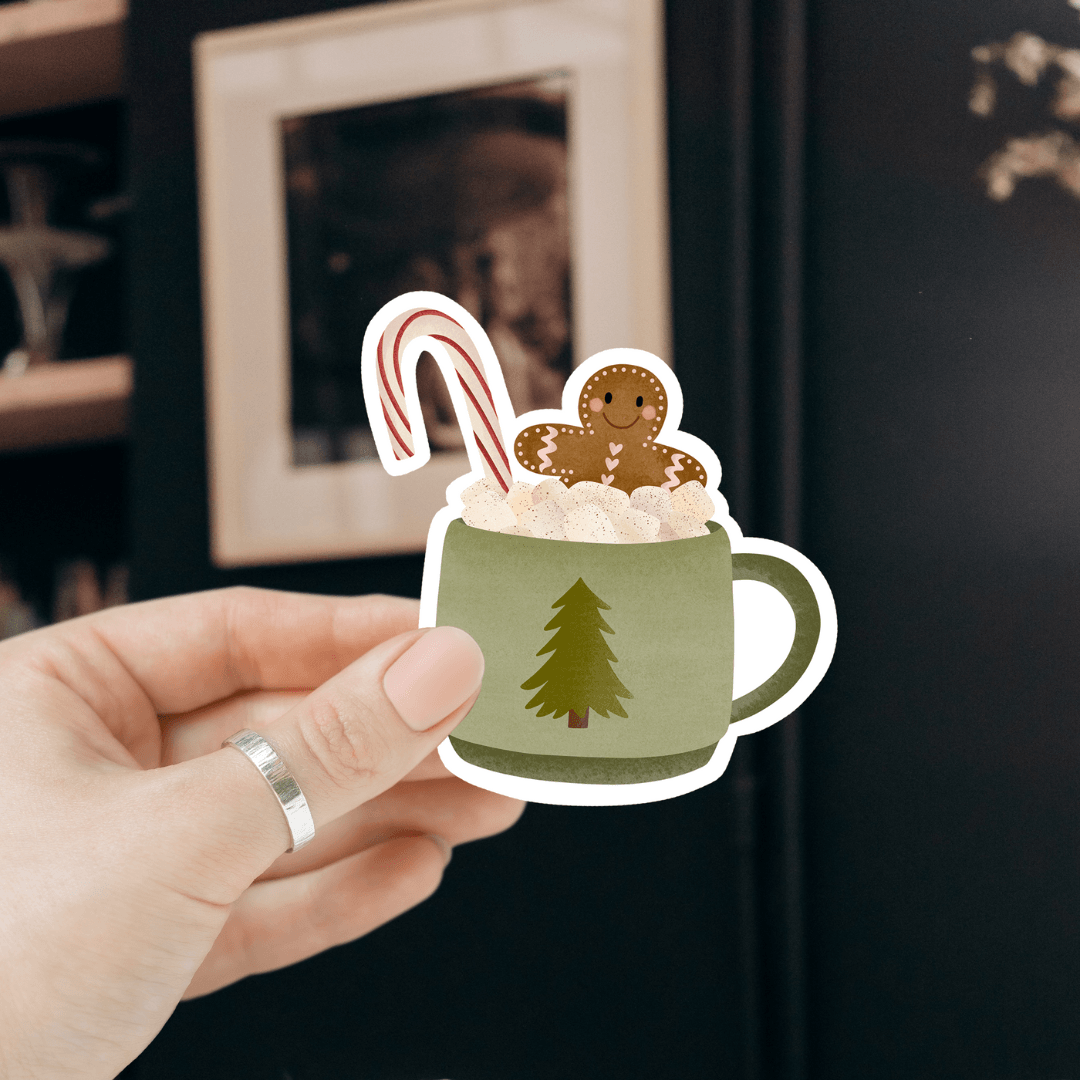 Tilda&Theo - Vinylsticker met warme chocolademelk voor Kerstmis - kerstmok - The Dreamer's Bookshop.