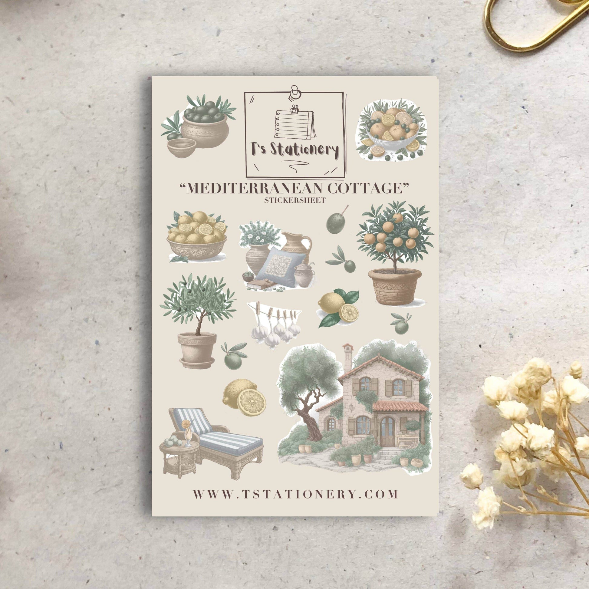 T's Stationery - Stickervel „Mediterranean Cottage” - The Dreamer's Bookshop.