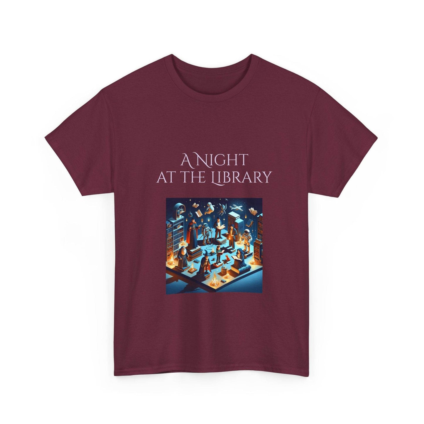Night at the Library - Unisex Heavy Cotton Tee for Book Lovers - The Dreamer's Bookshop.