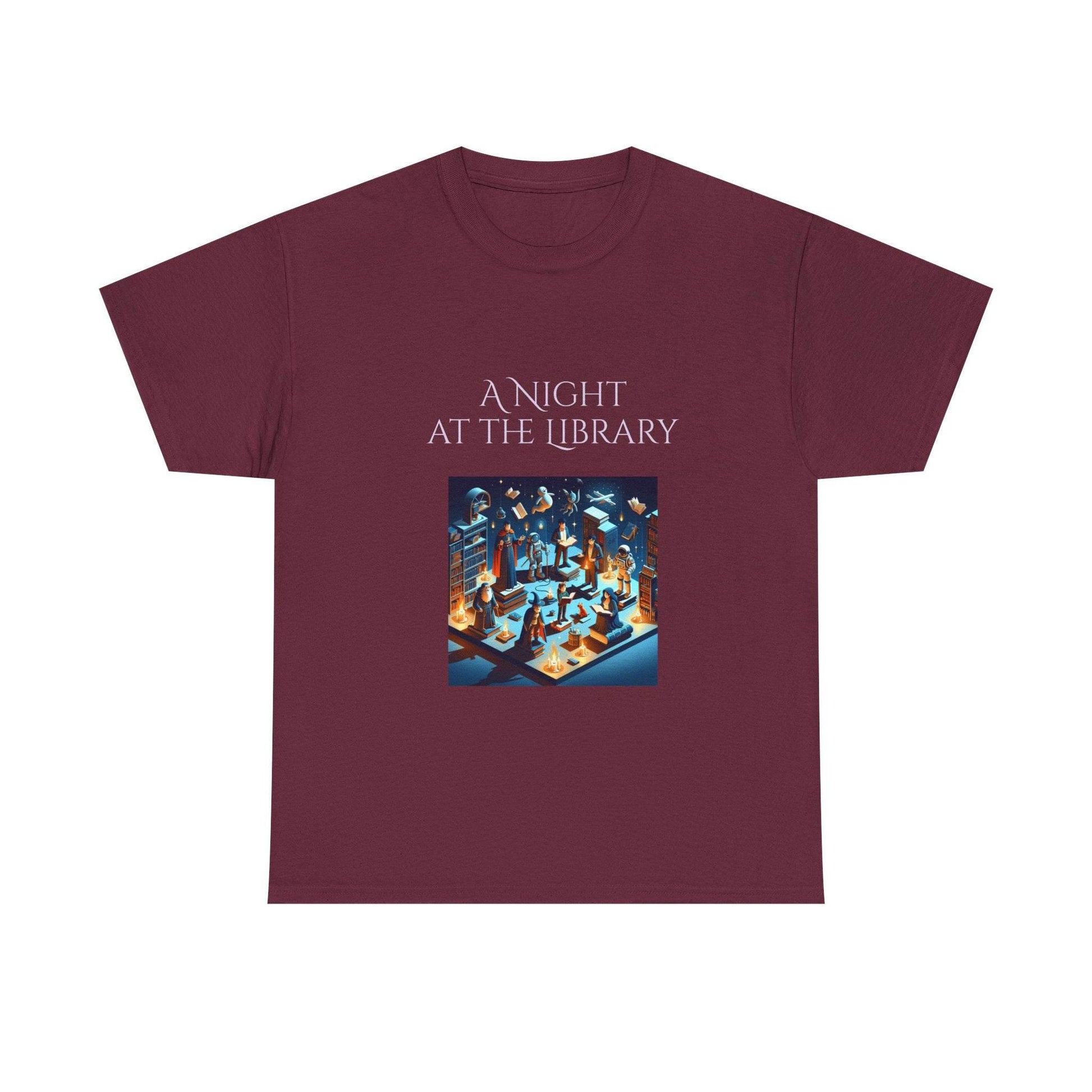 Night at the Library - Unisex Heavy Cotton Tee for Book Lovers - The Dreamer's Bookshop.