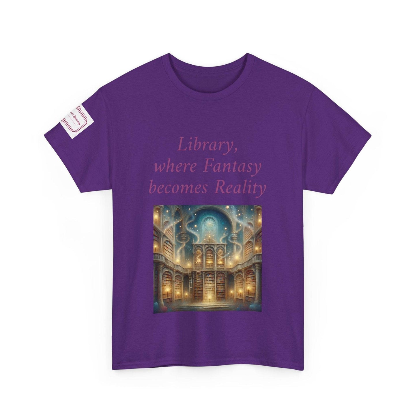 Library, Fantasy, Reality - Unisex Heavy Cotton Tee - Book Lovers - The Dreamer's Bookshop.