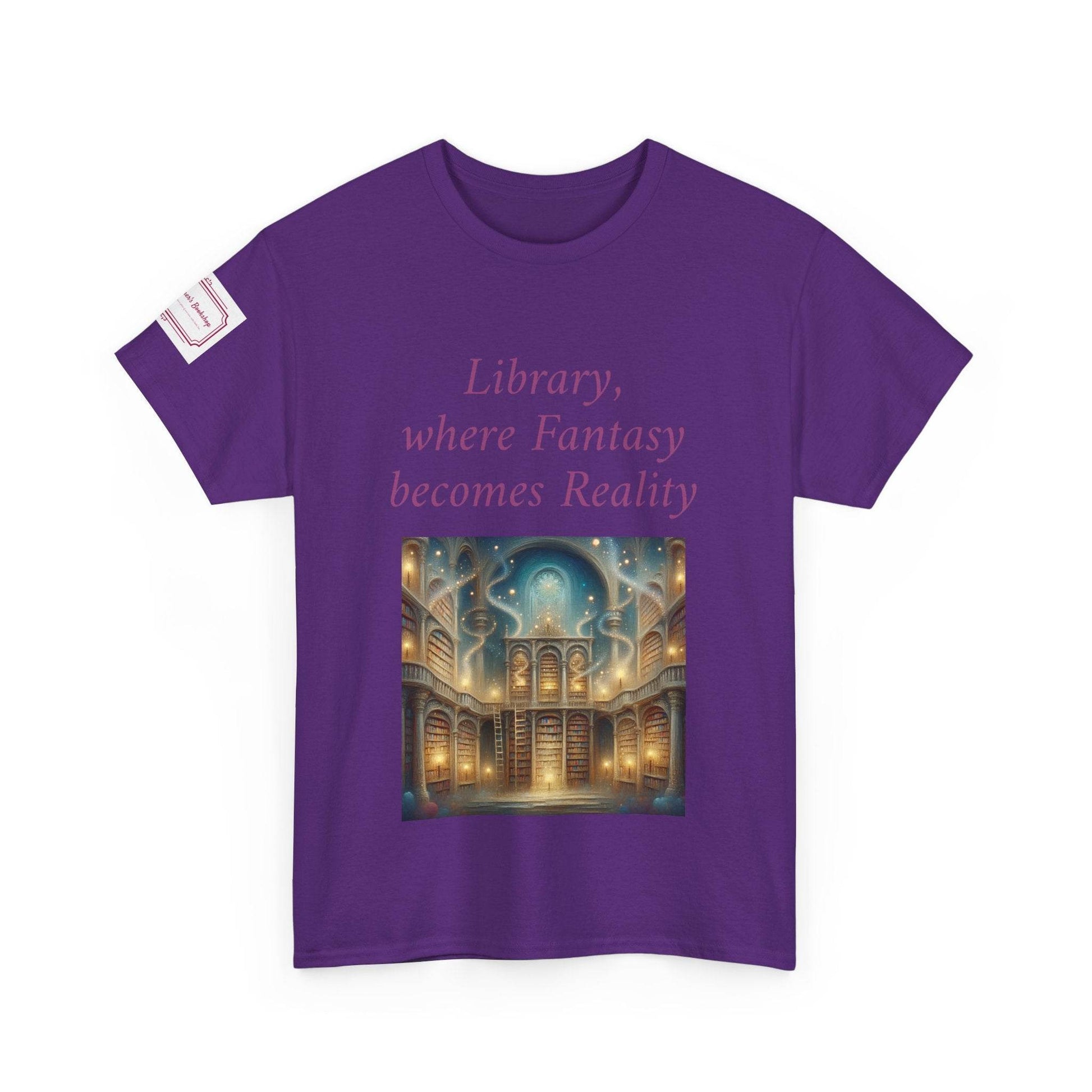 Library, Fantasy, Reality - Unisex Heavy Cotton Tee - Book Lovers - The Dreamer's Bookshop.