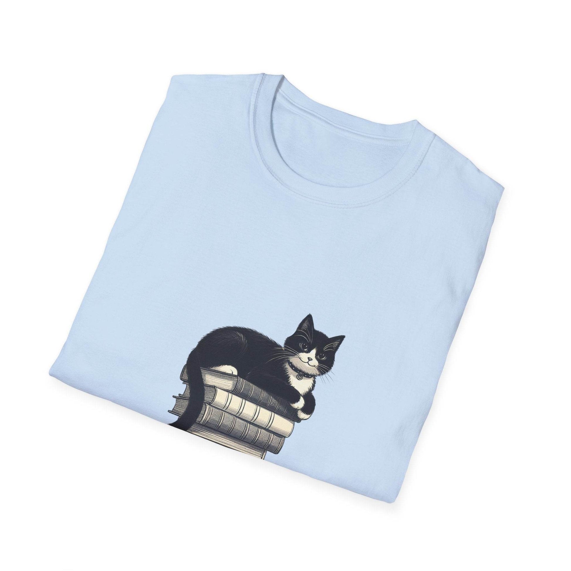 Unisex Softstyle T-Shirt - Vintage Cat Book Stack Bookaddict - The Dreamer's Bookshop.