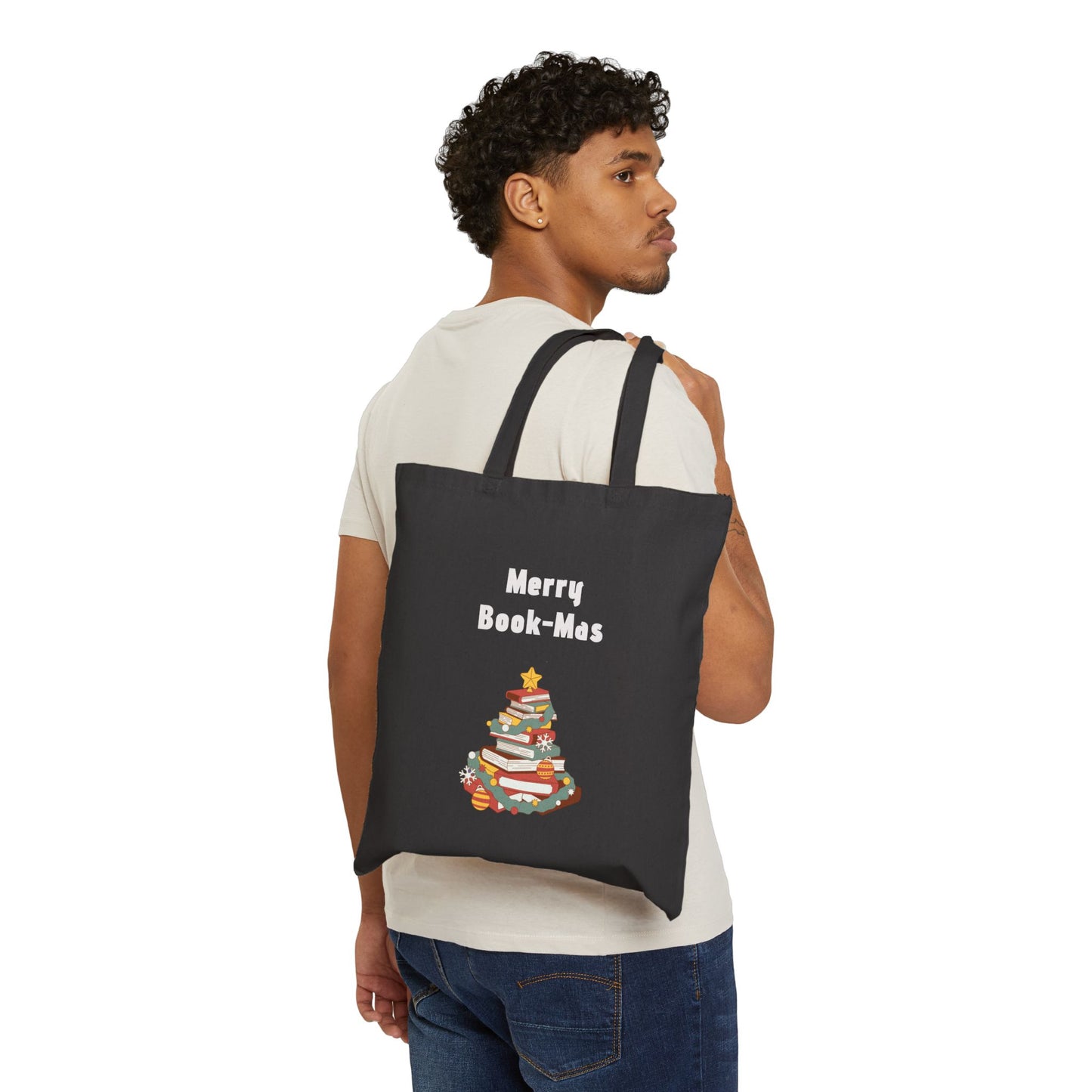 Merry Book-Mas Cotton Canvas Tote Bag - Perfect for Writers & Dreamers