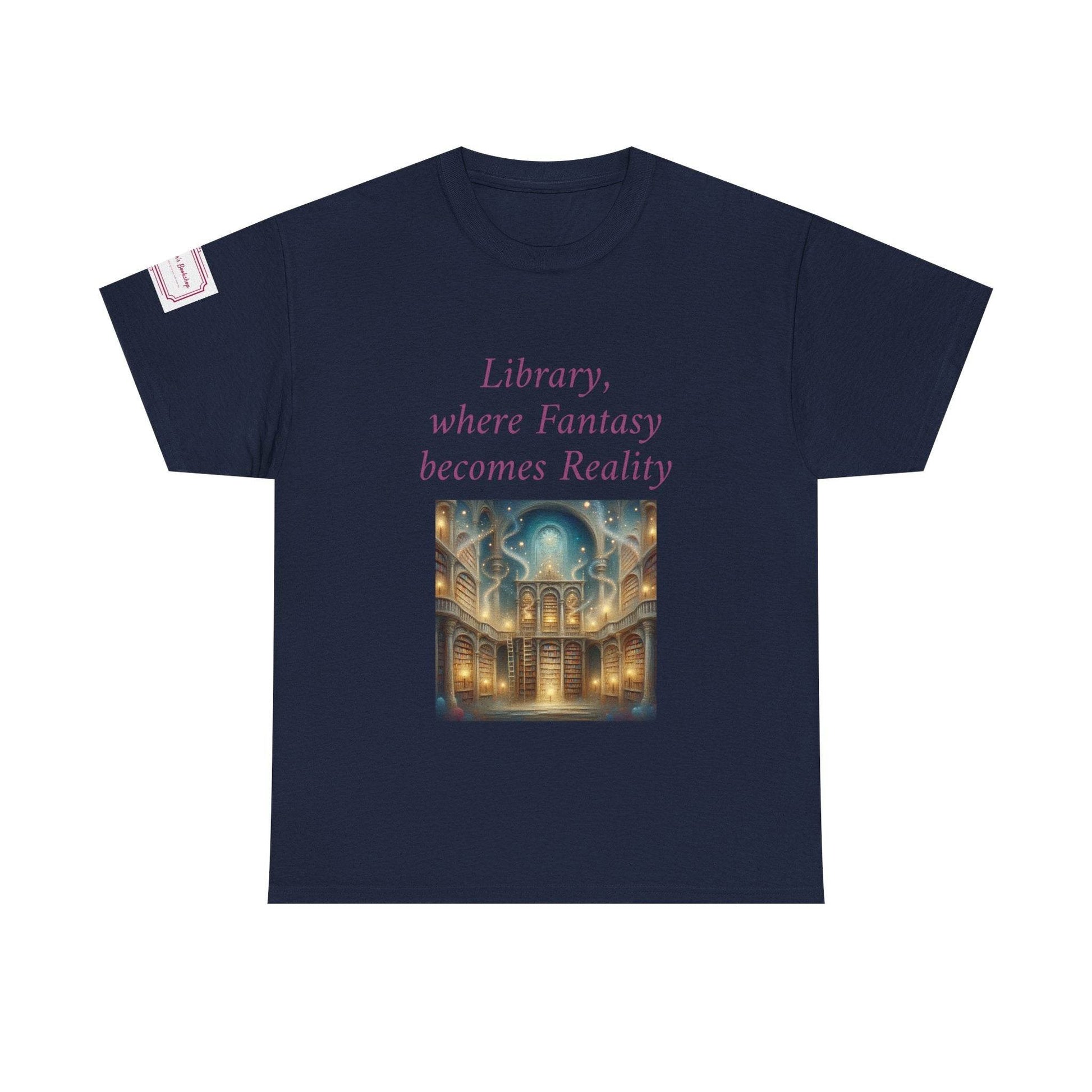 Library, Fantasy, Reality - Graphic Unisex Heavy Cotton Tee - Book Lovers - The Dreamer's Bookshop.