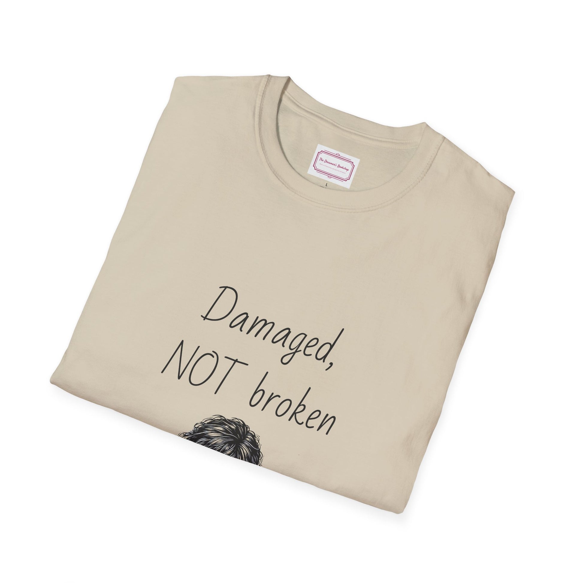 Inspirational Unisex Softstyle T-Shirt - "Damaged, NOT broken" - The Dreamer's Bookshop.