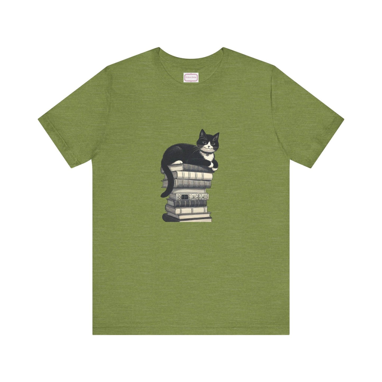 Unisex T-shirt - Vintage Cat Book Stack Booknerds - The Dreamer's Bookshop.