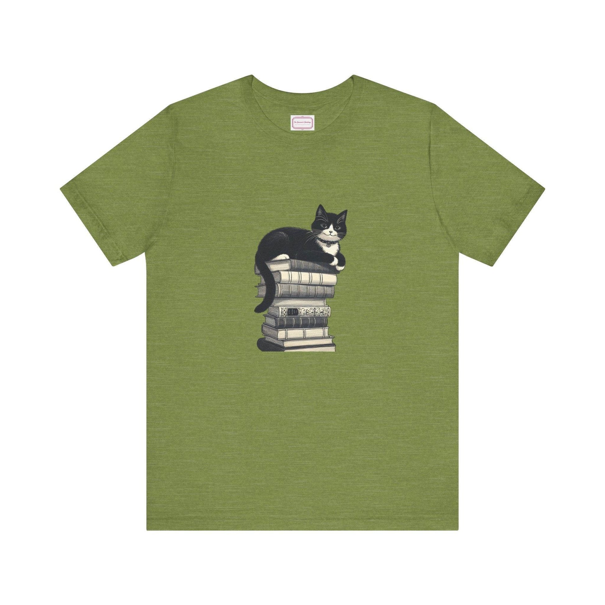 Unisex T-shirt - Vintage Cat Book Stack Booknerds - The Dreamer's Bookshop.