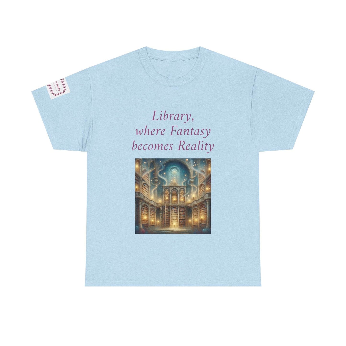 Library, Fantasy, Reality - Unisex Heavy Cotton Tee - Book Lovers - The Dreamer's Bookshop.