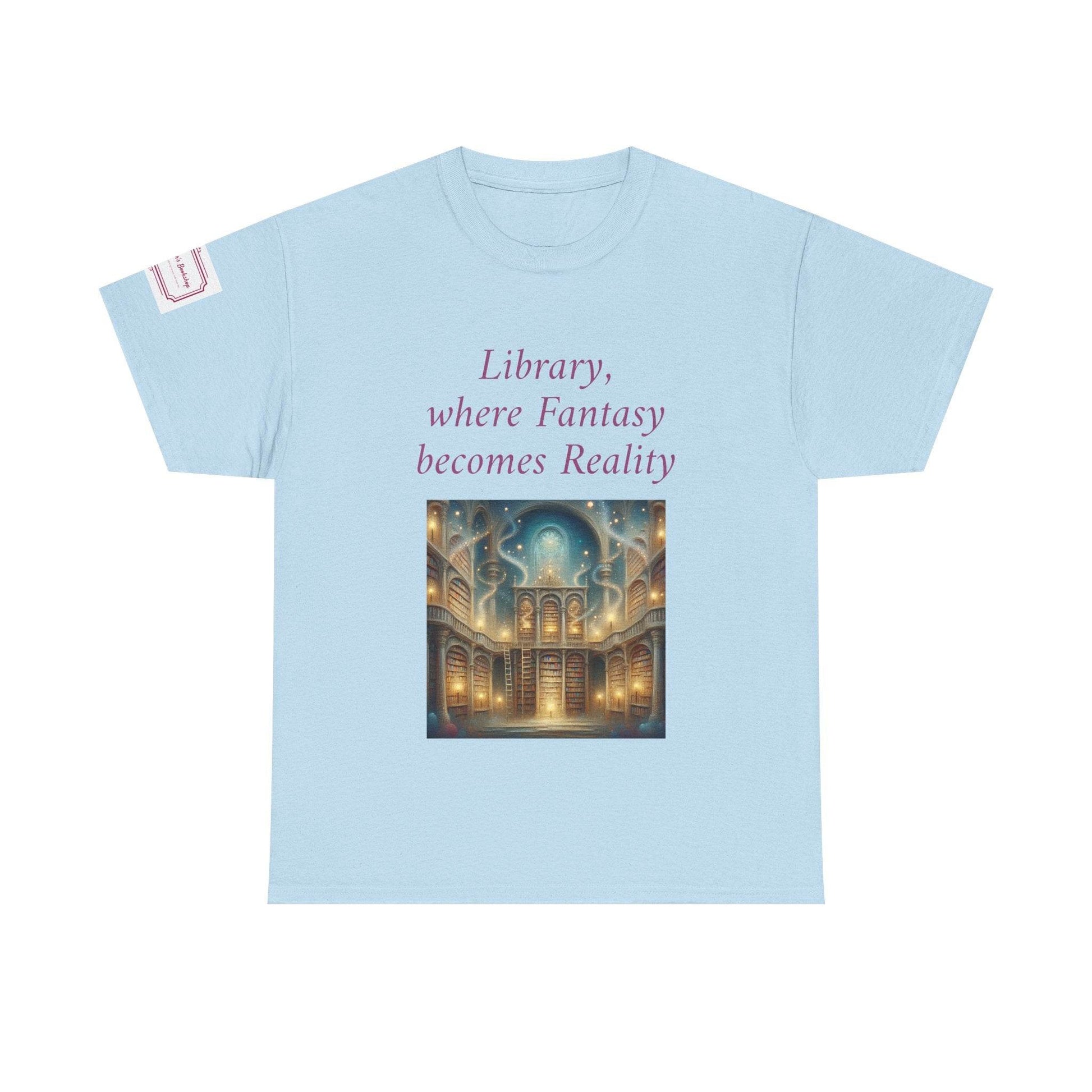 Library, Fantasy, Reality - Unisex Heavy Cotton Tee - Book Lovers - The Dreamer's Bookshop.