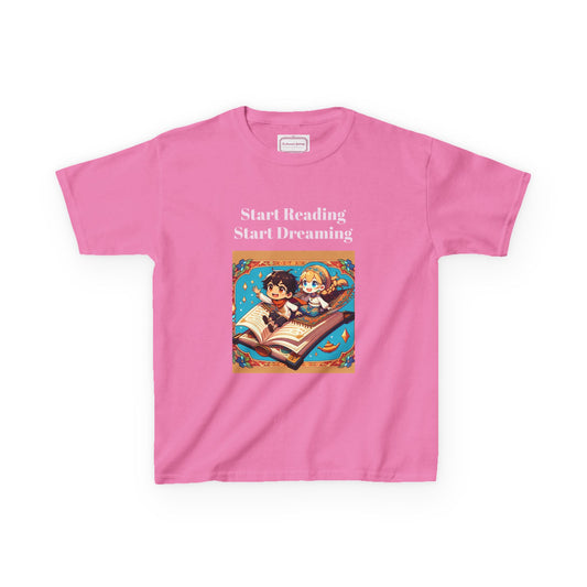 UK - Kids Heavy Cotton Tee - "Start Reading, Start Dreaming" - Inspiring Tee for Young Readers - The Dreamer's Bookshop.