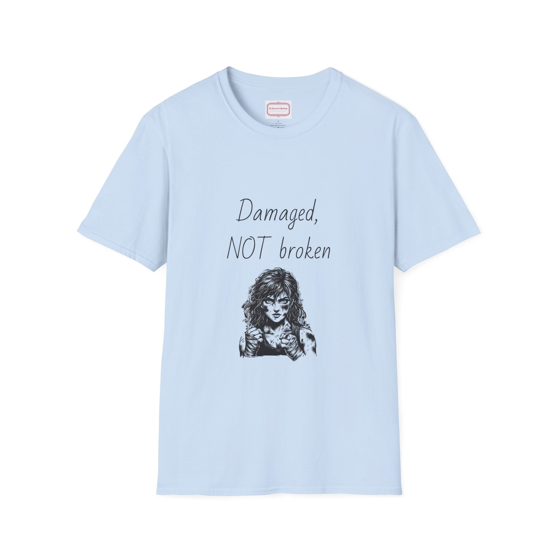 Inspirational Unisex Softstyle T-Shirt - "Damaged, NOT broken" - The Dreamer's Bookshop.