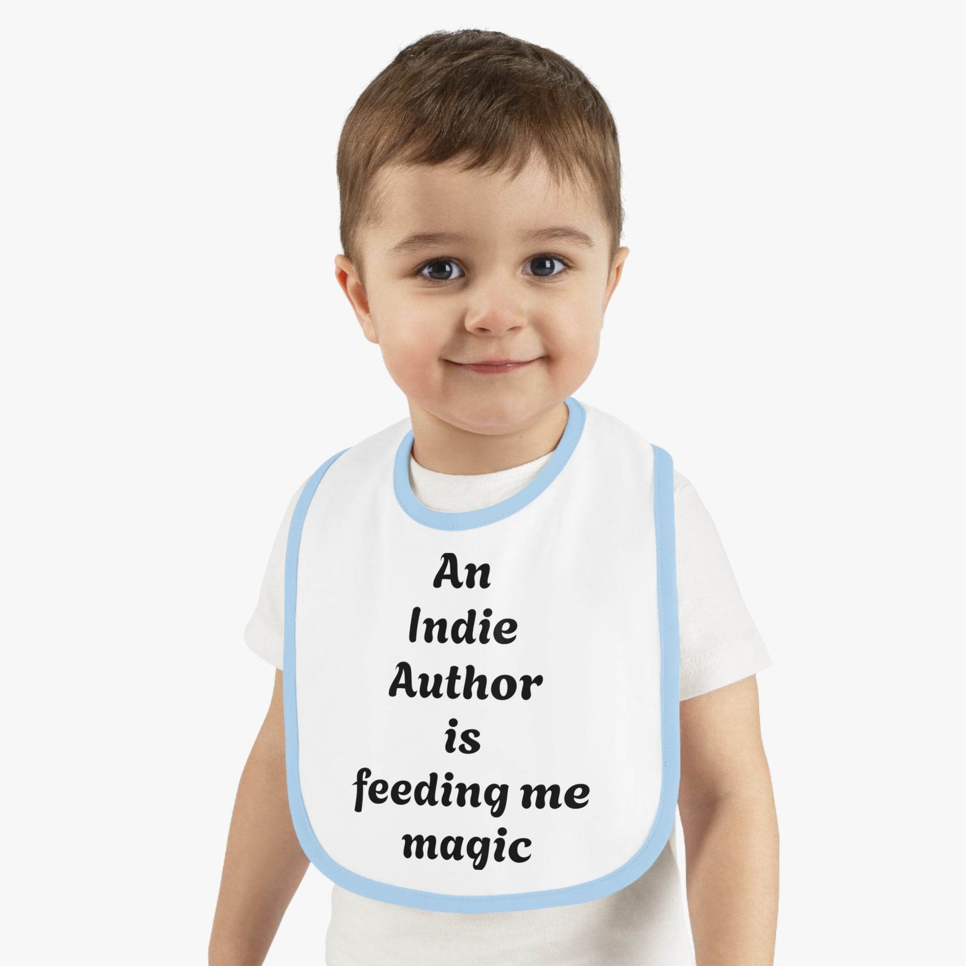 US - Indie Author Baby Bib - Feeding Me Magic Contrast Trim Jersey Bib - The Dreamer's Bookshop.